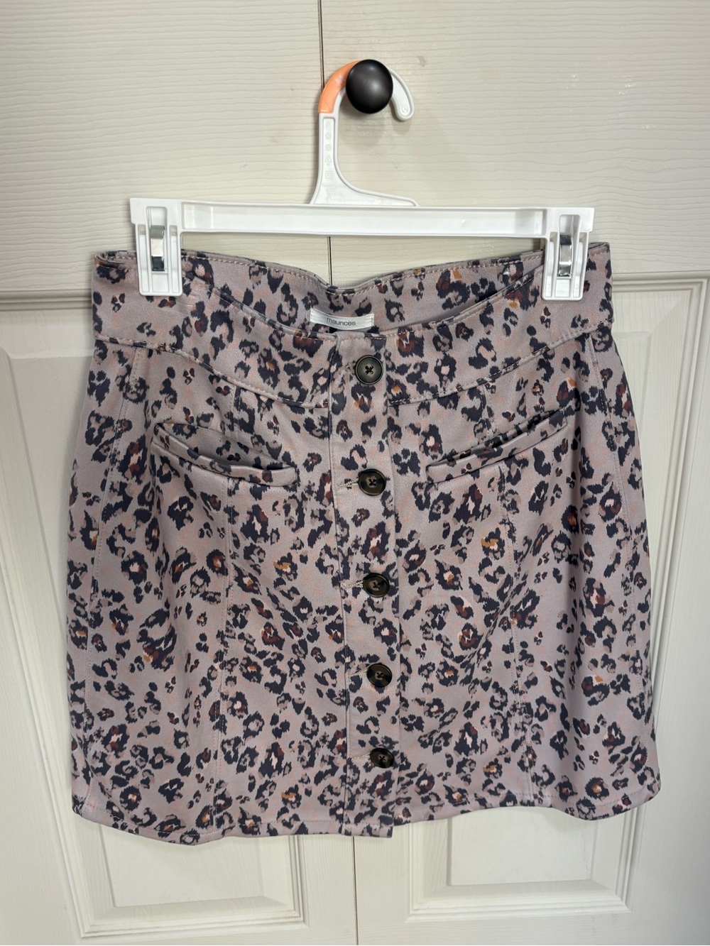 Maurices Light Mauve Leopard-Print Button-Front Mini Skirt